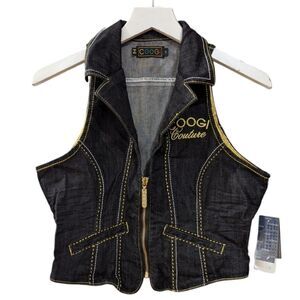 COOGI 90's Y2K Denim with Rhinestones Vest Womens Medium NWT